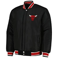 Men's JH Design Black Chicago Bulls Reversible Melton Full-Snap Jacket