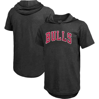 Chicago Bulls Majestic Threads Wordmark Tri-Blend Hoodie T-Shirt - Heathered Black