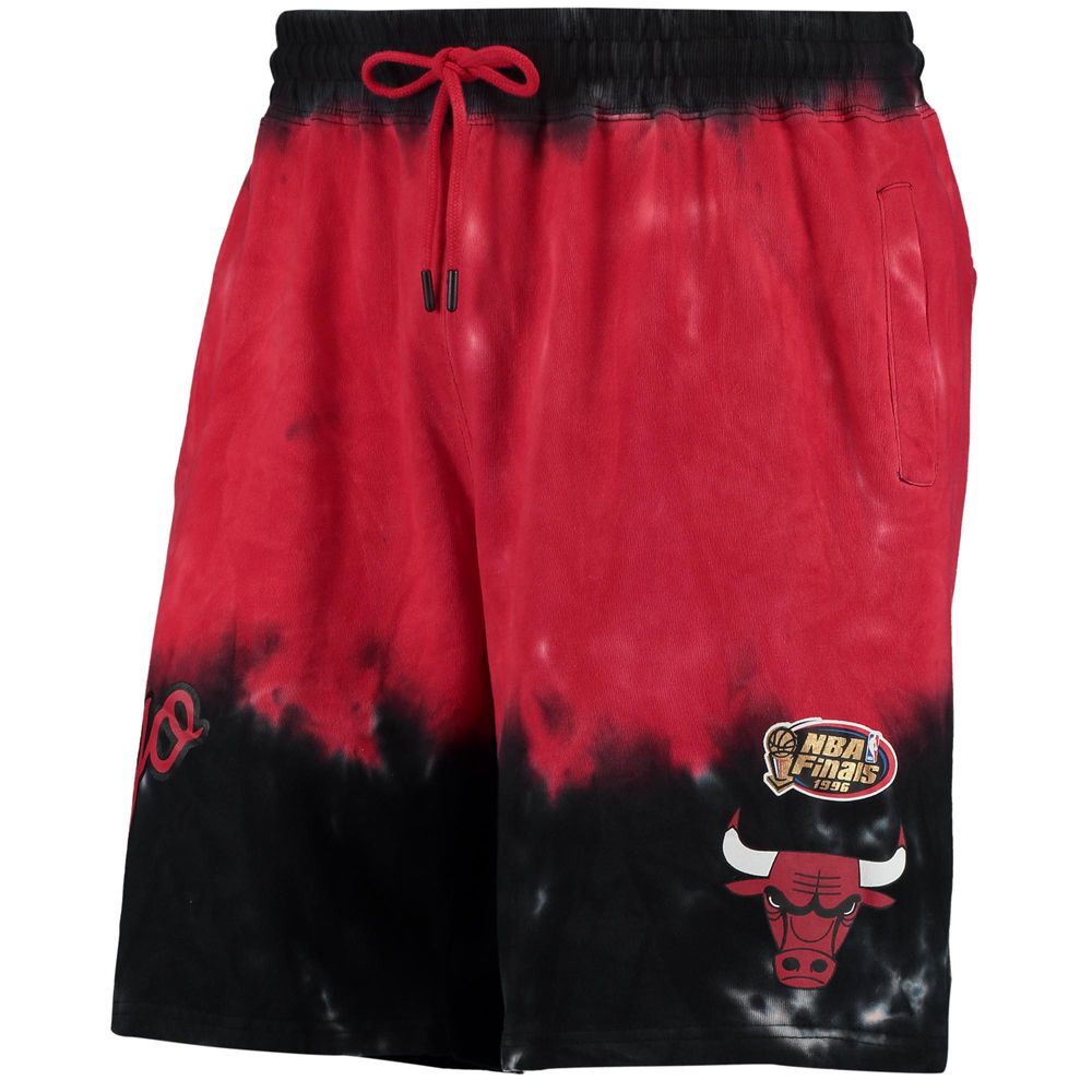 Men's Mitchell & Ness Black/Red Chicago Bulls Hardwood Classics Terry Tie-Dye Shorts