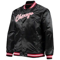 Men's Mitchell & Ness Black Chicago Bulls Big Tall Hardwood Classics Raglan Satin Full-Snap Jacket