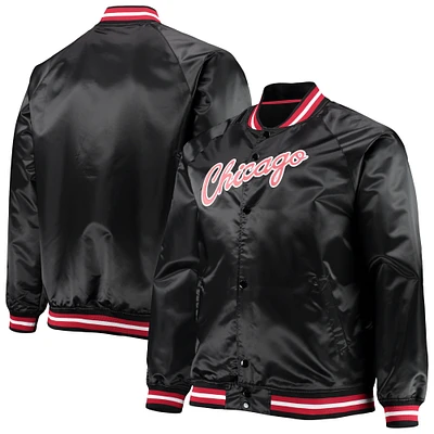 Men's Mitchell & Ness Black Chicago Bulls Big Tall Hardwood Classics Raglan Satin Full-Snap Jacket