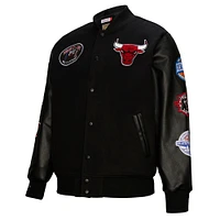 Men's Mitchell & Ness  Black Chicago Bulls Hardwood Classics Blackout Collection Full-Snap Varsity Jacket