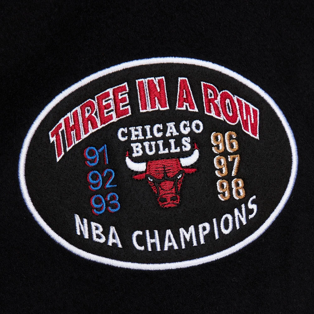 Men's Mitchell & Ness  Black Chicago Bulls Hardwood Classics Blackout Collection Full-Snap Varsity Jacket