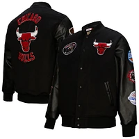 Men's Mitchell & Ness  Black Chicago Bulls Hardwood Classics Blackout Collection Full-Snap Varsity Jacket