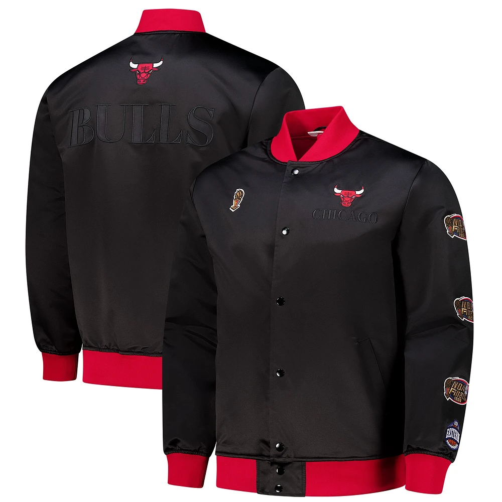 Men's Mitchell & Ness Black Chicago Bulls Hardwood Classics Team OG 3.0 Lightweight Satin Full-Snap Jacket