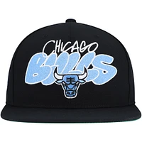 Casquette à visière noire Mitchell & Ness Chicago Bulls Throw Down pour homme