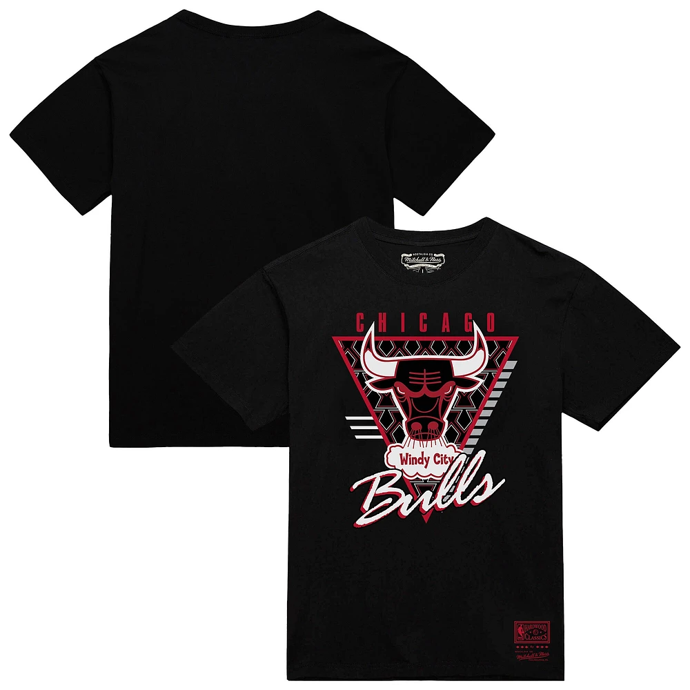 Men's Mitchell & Ness  Black Chicago Bulls Worldwide Collection Tri-Logo T-Shirt
