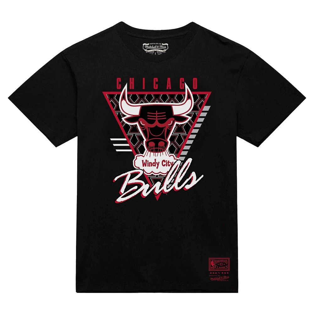 Men's Mitchell & Ness  Black Chicago Bulls Worldwide Collection Tri-Logo T-Shirt
