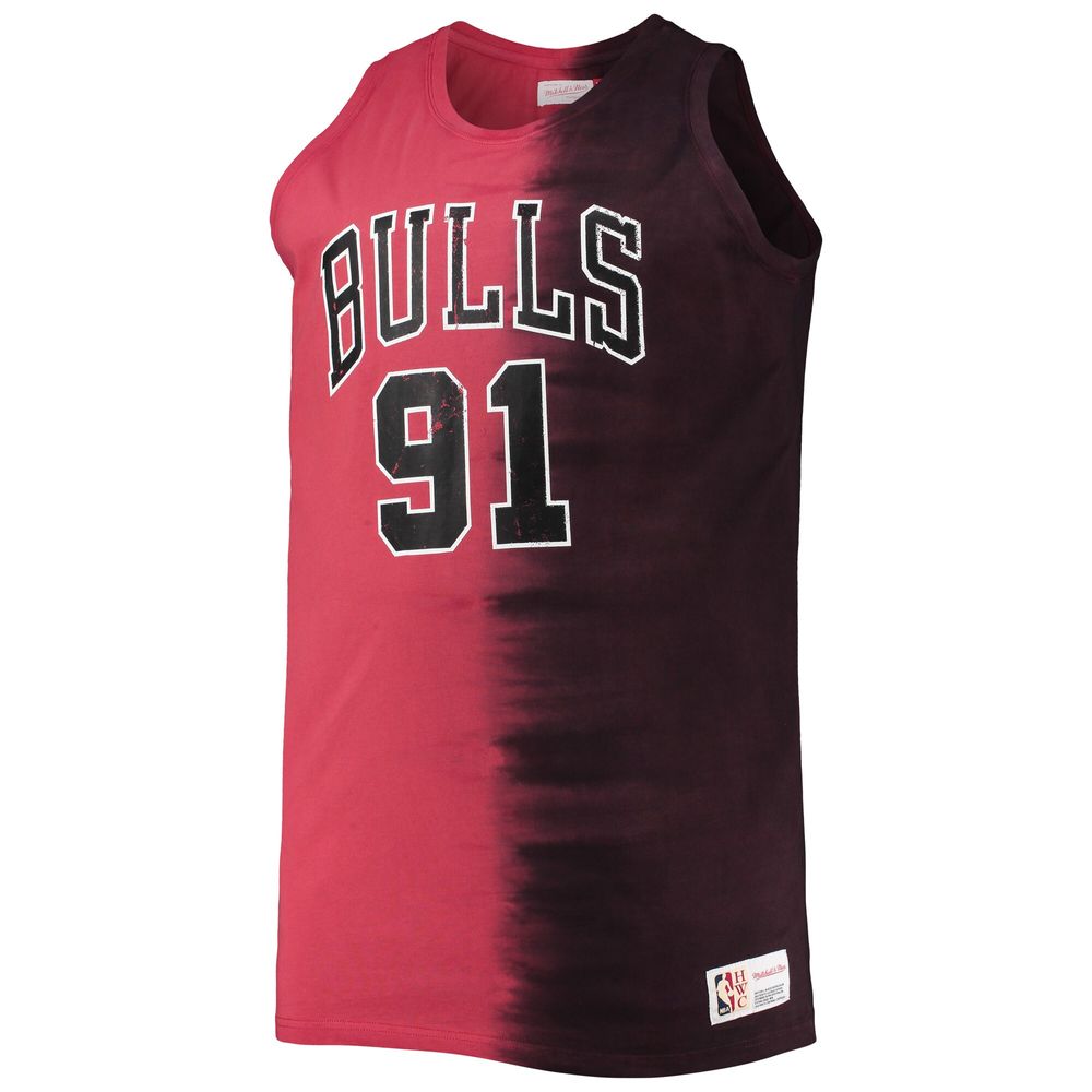 Men's Mitchell & Ness Dennis Rodman Black/Red Chicago Bulls Big Tall Profile Tie-Dye Player Tank Top