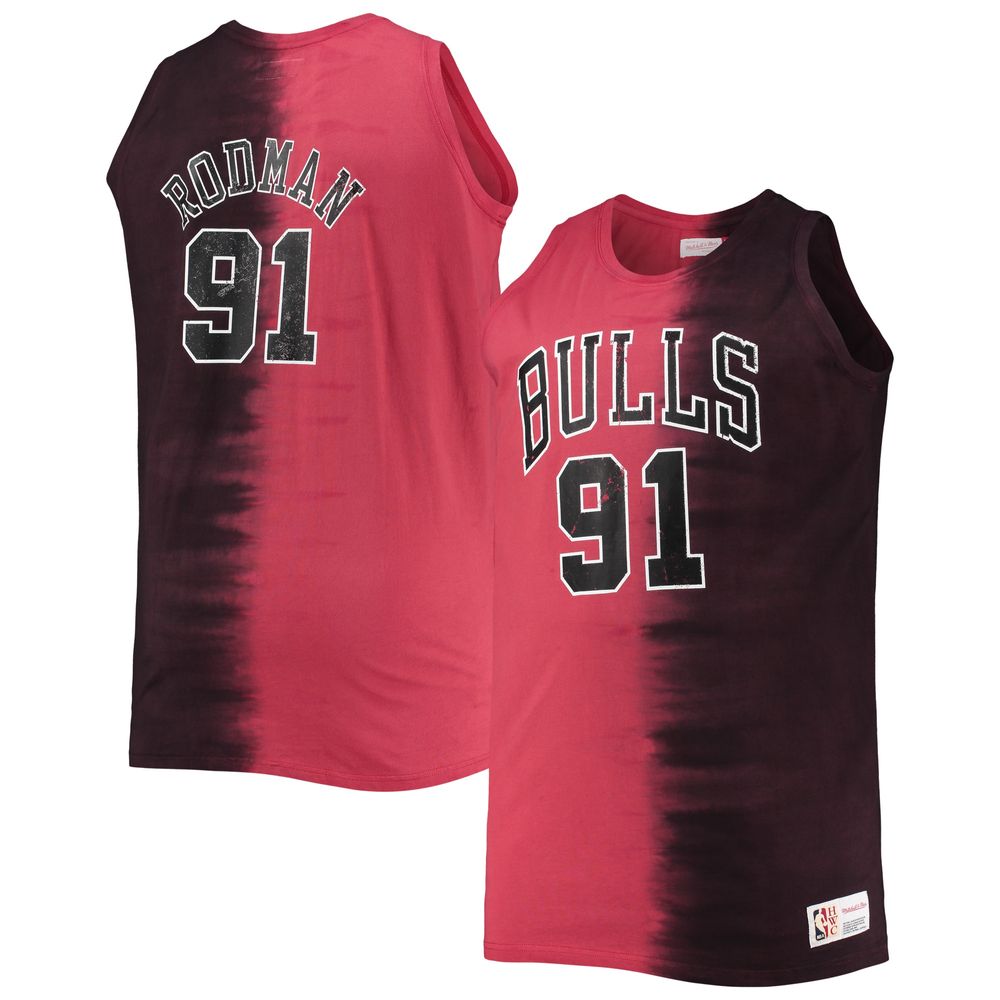 Men's Mitchell & Ness Dennis Rodman Black/Red Chicago Bulls Big Tall Profile Tie-Dye Player Tank Top