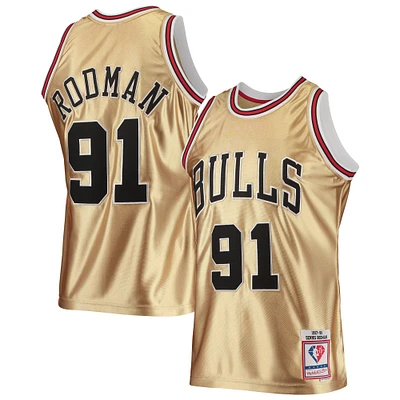 Men's Mitchell & Ness Dennis Rodman Gold Chicago Bulls 75th Anniversary 1997/98 Hardwood Classics Swingman Jersey