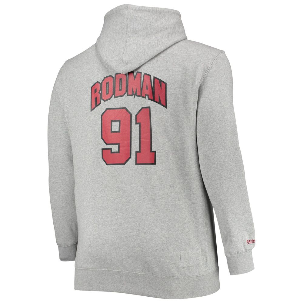 Men's Mitchell & Ness Dennis Rodman Heathered Gray Chicago Bulls Big Tall Name Number Pullover Hoodie