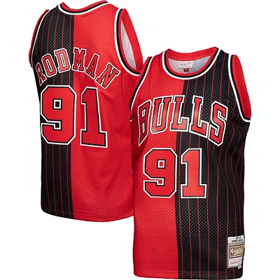 Mitchell & Ness Homme Dennis Rodman Rouge/Noir Chicago Bulls Big Tall Hardwood Classics 1995/96 Split Swingman Jersey