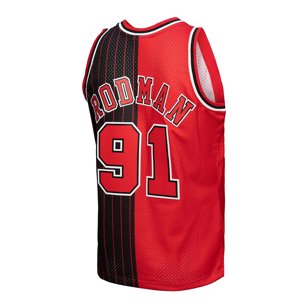 Men's Mitchell & Ness Dennis Rodman Red/Black Chicago Bulls Hardwood Classics 1995/96 Split Swingman Jersey