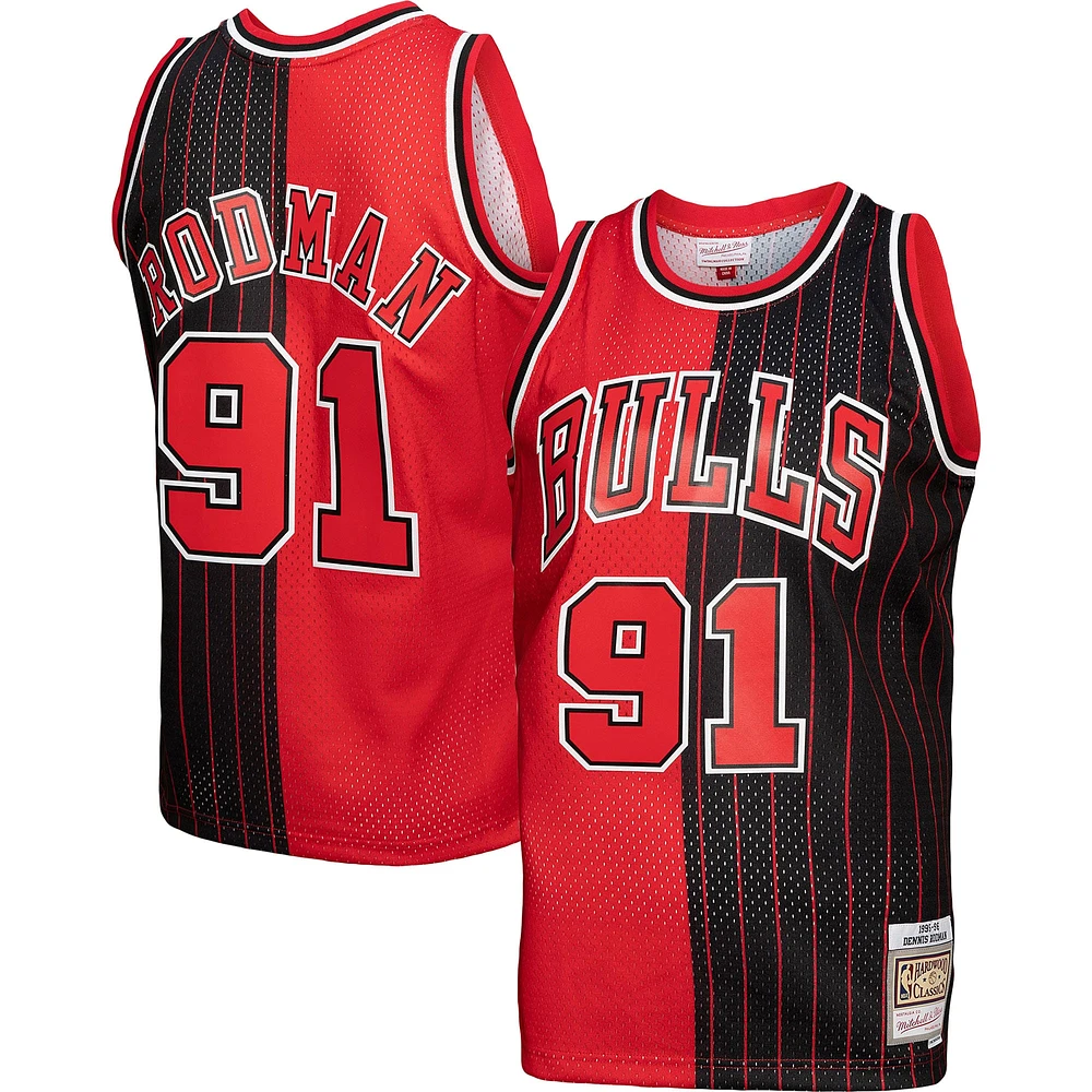 Men's Mitchell & Ness Dennis Rodman Red/Black Chicago Bulls Hardwood Classics 1995/96 Split Swingman Jersey