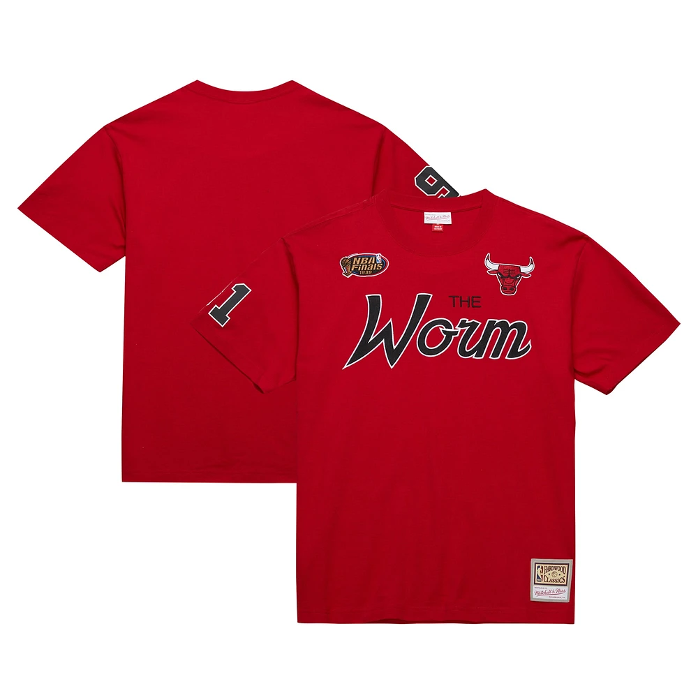 T-shirt surnom Premium Mitchell & Ness Dennis Rodman rouge Chicago Bulls pour hommes