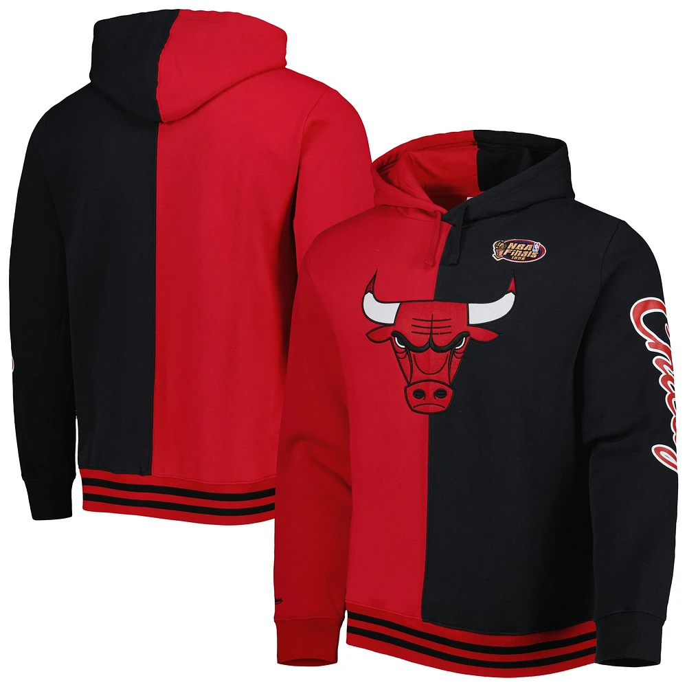 Men's Mitchell & Ness Red/Black Chicago Bulls Hardwood Classics Split Pullover Hoodie