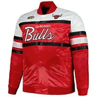 Veste en satin épais à bouton-pression pour hommes Mitchell & Ness rouge/blanc Chicago Bulls Big Tall