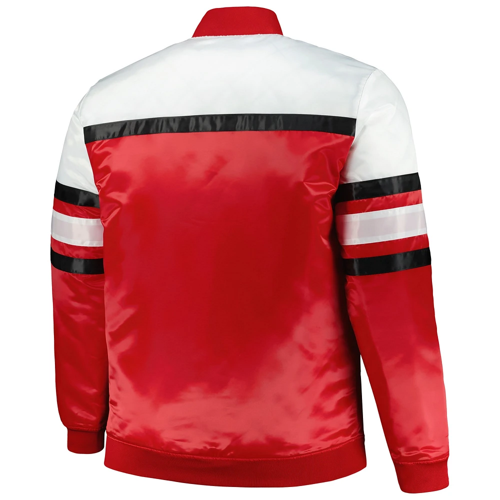 Veste en satin épais à bouton-pression pour hommes Mitchell & Ness rouge/blanc Chicago Bulls Big Tall