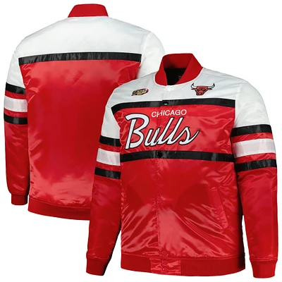 Veste en satin épais à bouton-pression pour hommes Mitchell & Ness rouge/blanc Chicago Bulls Big Tall