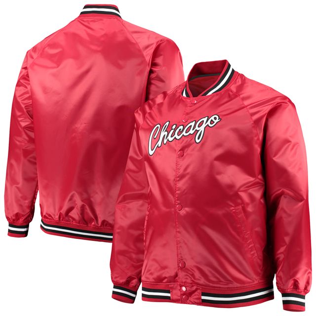 Veste à bouton-pression en satin raglan pour hommes Mitchell & Ness Chicago Bulls Big Tall Hardwood Classics rouge