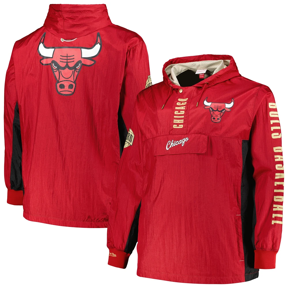 Men's Mitchell & Ness Red Chicago Bulls Big Tall Hardwood Classics Team OG 2.0 Anorak Hoodie Quarter-Zip Windbreaker Jacket