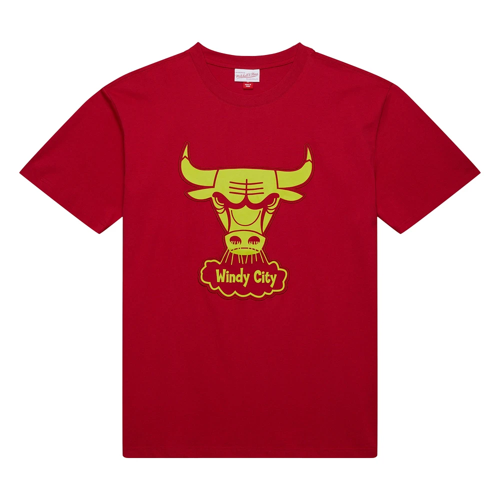 Men's Mitchell & Ness Red Chicago Bulls Hardwood Classics Neon Nights Premium T-Shirt