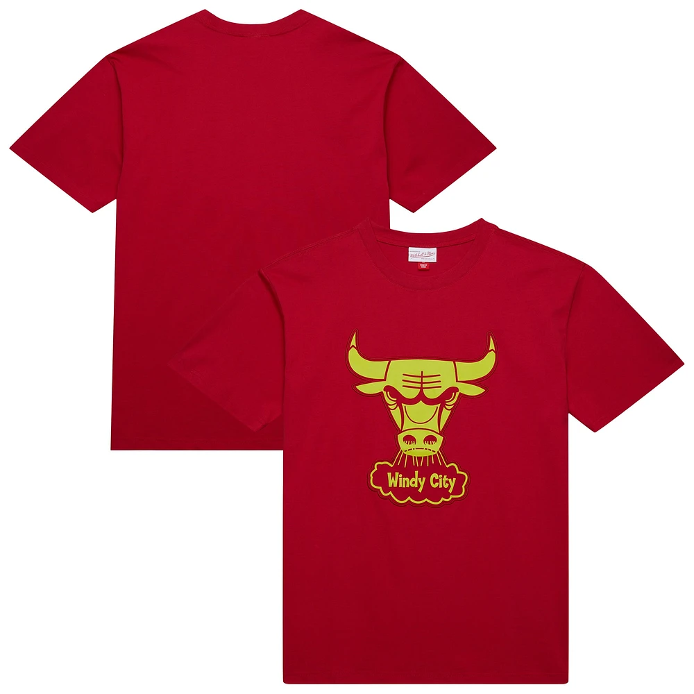 Men's Mitchell & Ness Red Chicago Bulls Hardwood Classics Neon Nights Premium T-Shirt