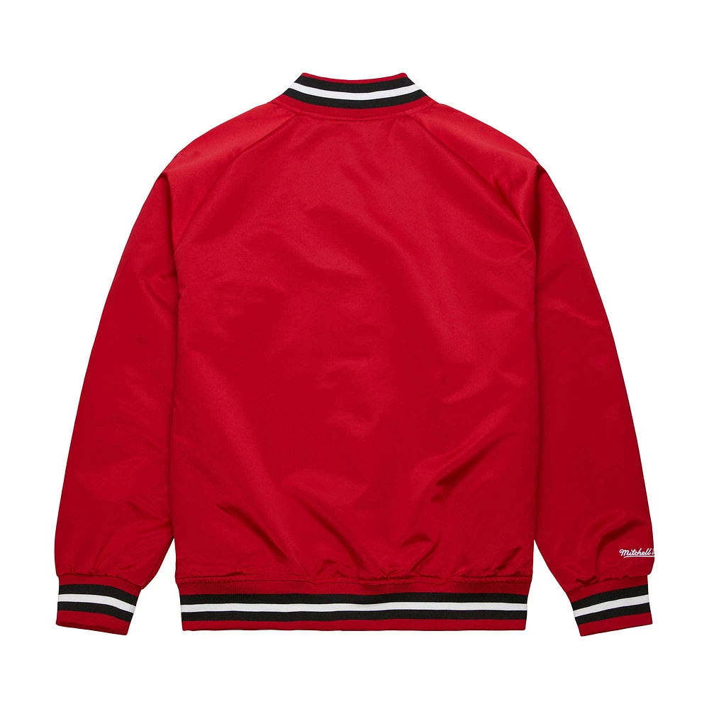 Veste rouge Mitchell & Ness Chicago Bulls Hardwood Classics Throwback Wordmark Raglan Full-Snap pour hommes