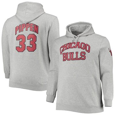 Mitchell & Ness Scottie Pippen Heathered Grey Chicago Bulls Tailles Big Tall Pull à capuche avec nom et numéro pour hommes