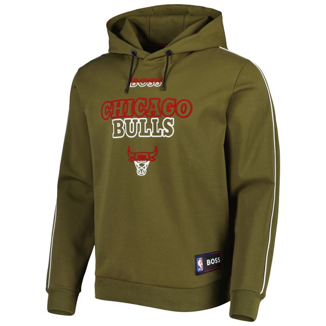 Sweat à capuche NBA x Hugo Boss Olive Chicago Bulls Team Bounce en trois mélanges pour homme