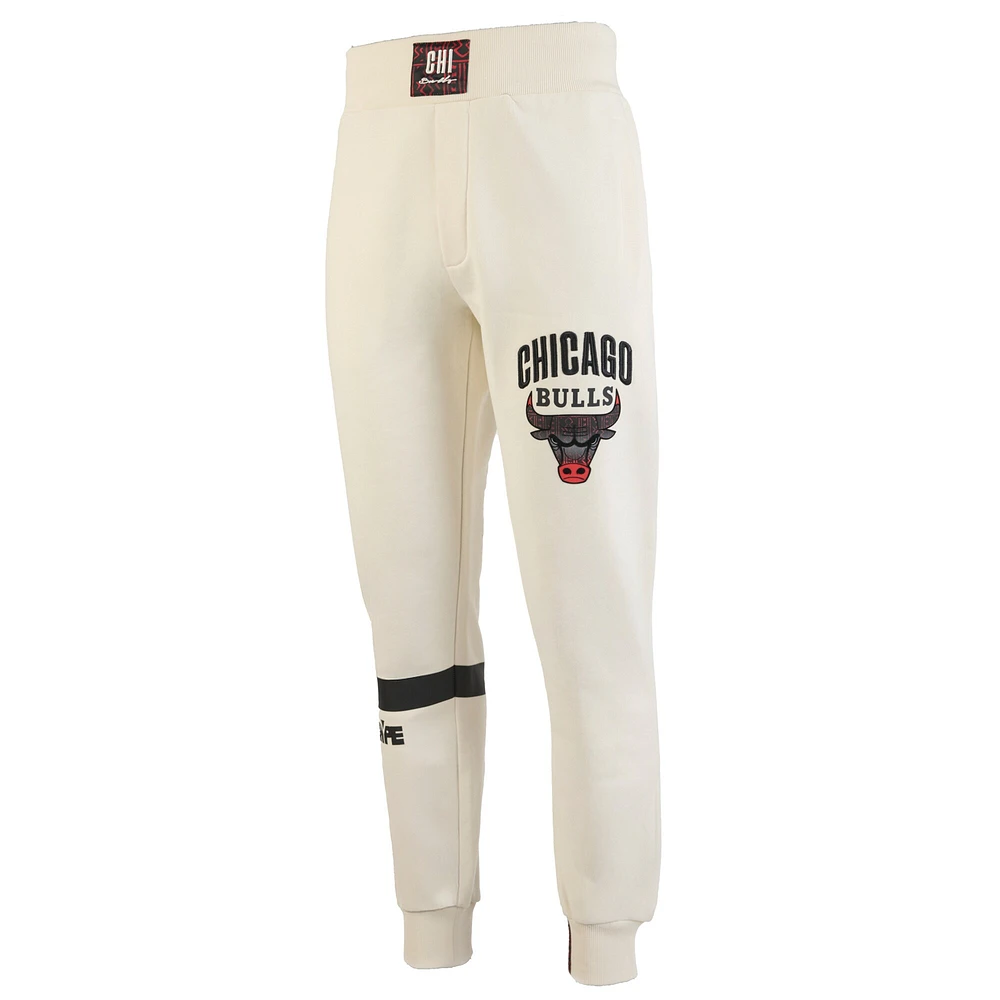 Pantalon de jogging qualité supérieure NBA x Two Hype pour homme, couleur crème, collection Culture & Hoops des Chicago Bulls