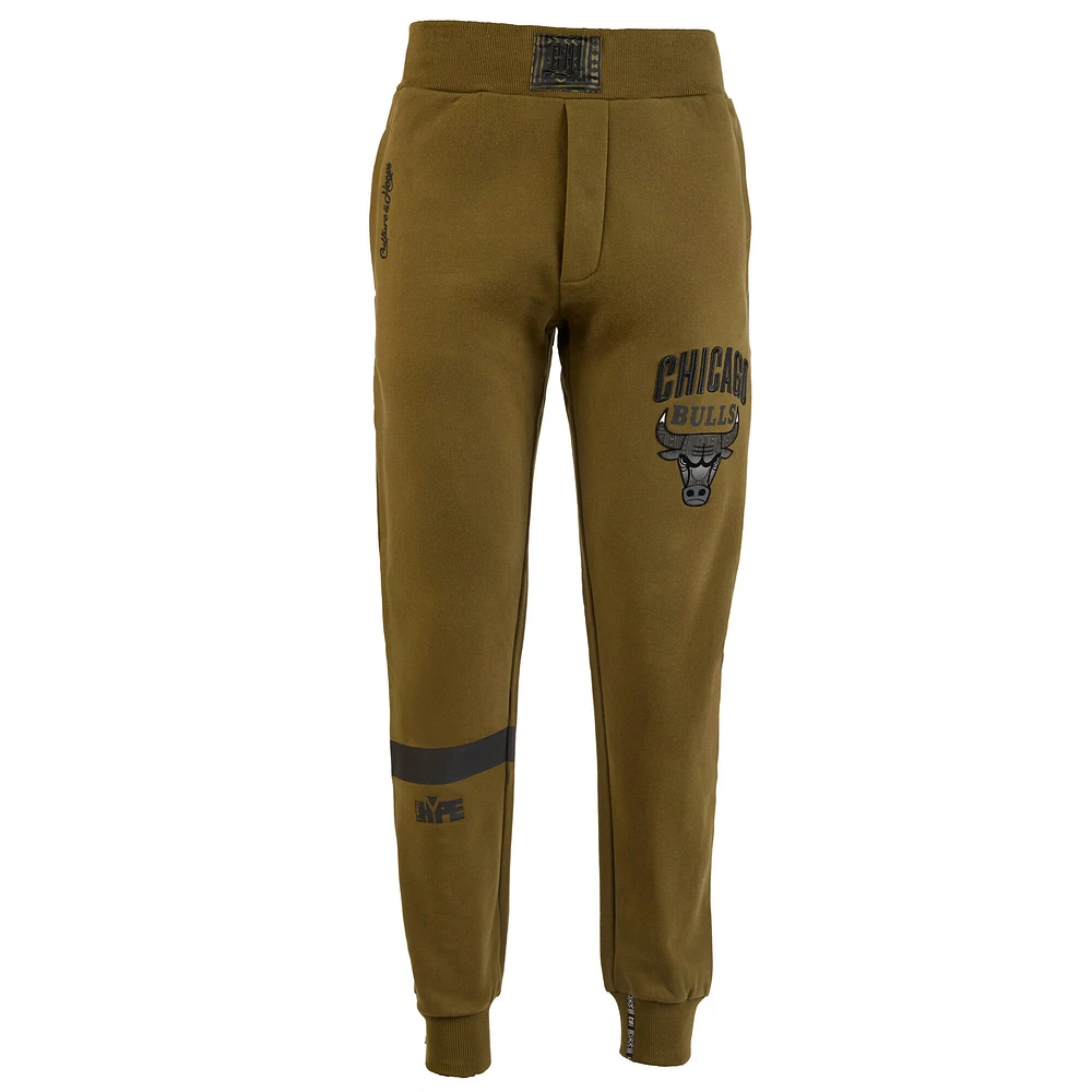 Pantalon de jogging NBA x Two Hype pour homme, collection Chicago Bulls, vert olive, qualité supérieure