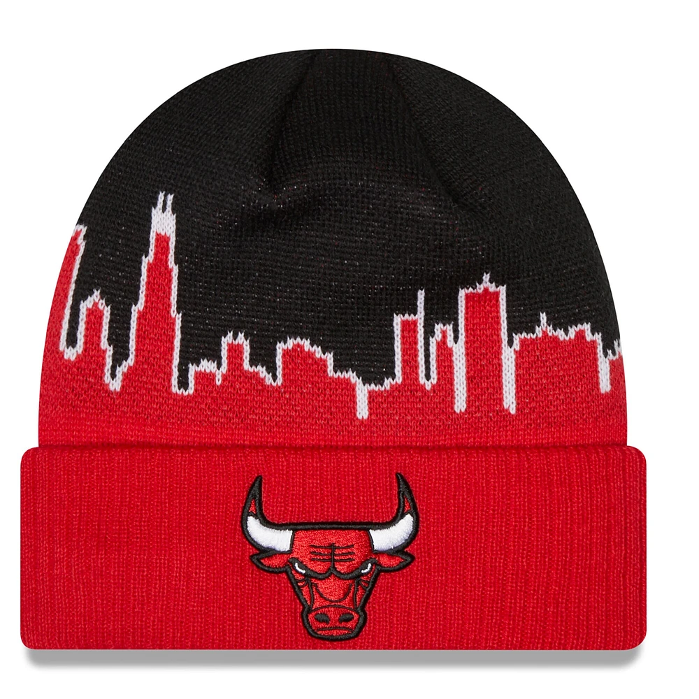 Tip Off des Chicago Bulls New Era pour homme, noir/rouge - Tuque en tricot à revers