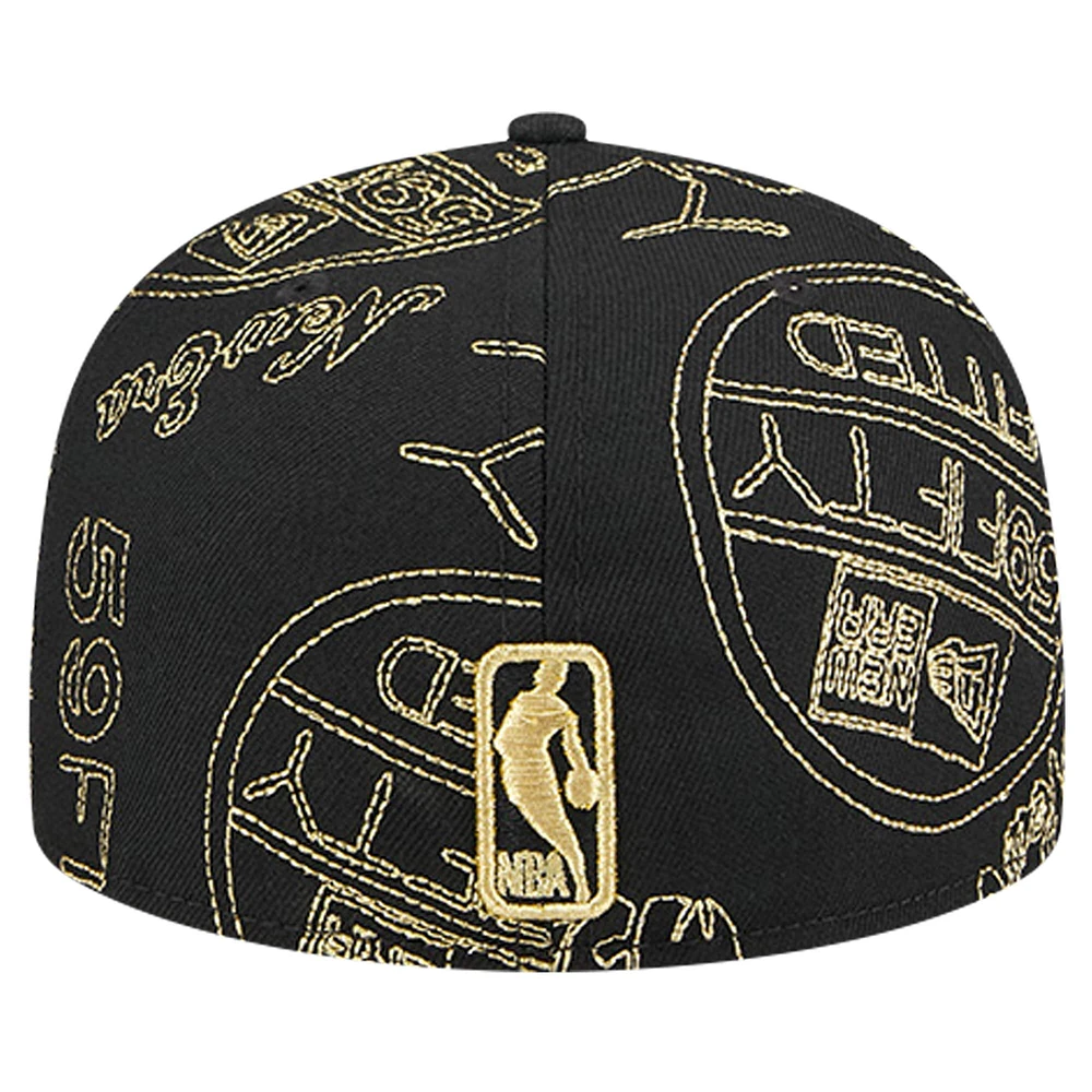 Men's New Era Black Chicago Bulls 59FIFTY Day Allover Print Stencil Fitted Hat