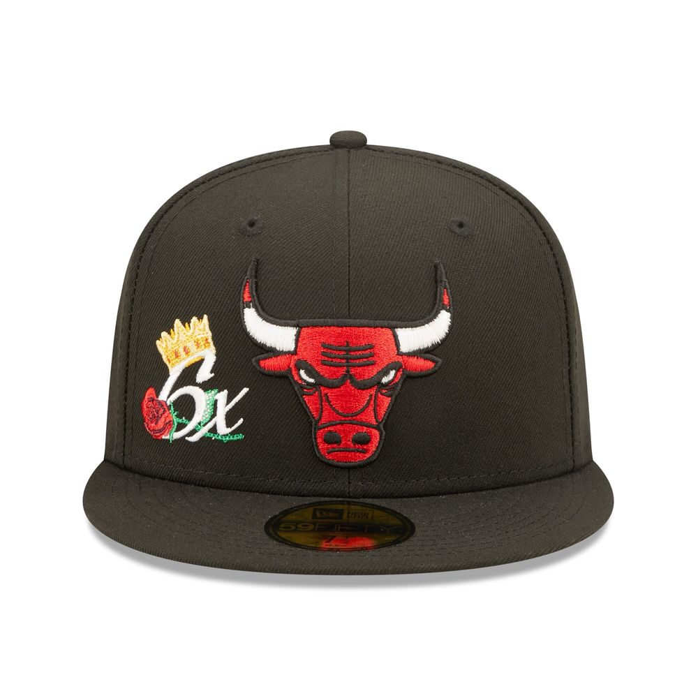 Men's New Era Black Chicago Bulls 6x NBA Finals Champions Crown 59FIFTY - Fitted Hat