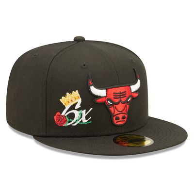 Men's New Era Black Chicago Bulls 6x NBA Finals Champions Crown 59FIFTY - Fitted Hat