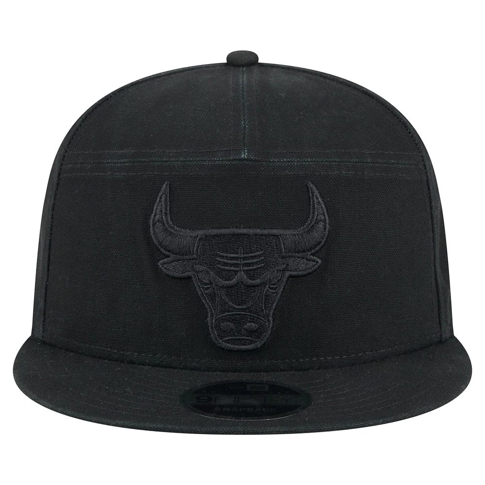 Men's New Era Black Chicago Bulls Adventure Canvas Split Panel 9FIFTY Snapback Hat