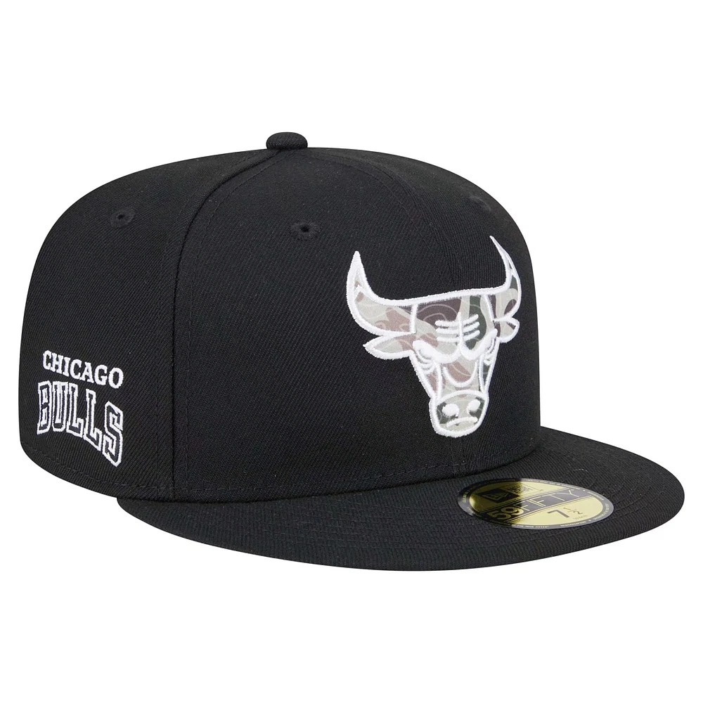 Men's New Era Black Chicago Bulls Camo Print UV 59FIFTY Fitted Hat