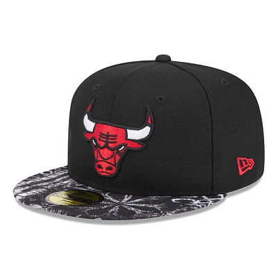 Men's New Era Black Chicago Bulls Coral Reef Visor 59FIFTY Fitted Hat