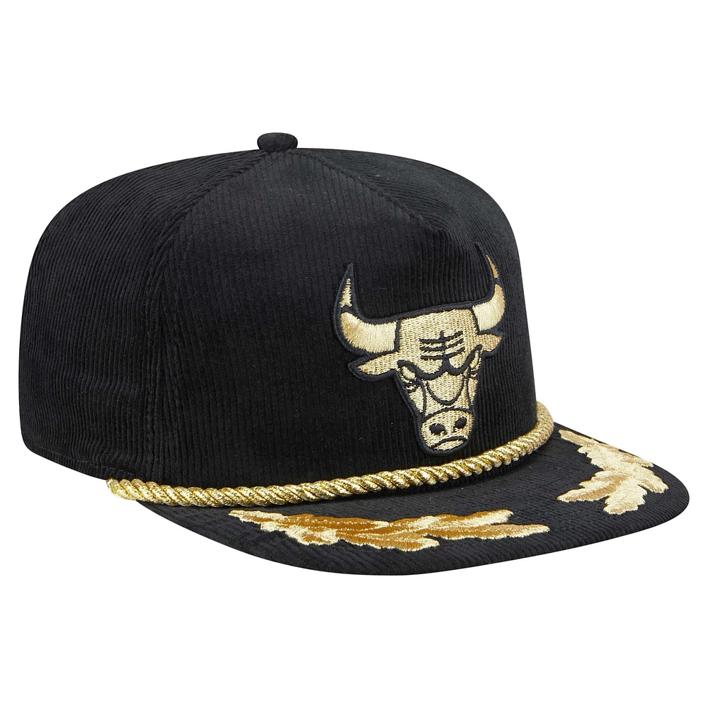 Casquette de golf à visière snapback Chicago Bulls en velours côtelé noir New Era pour homme