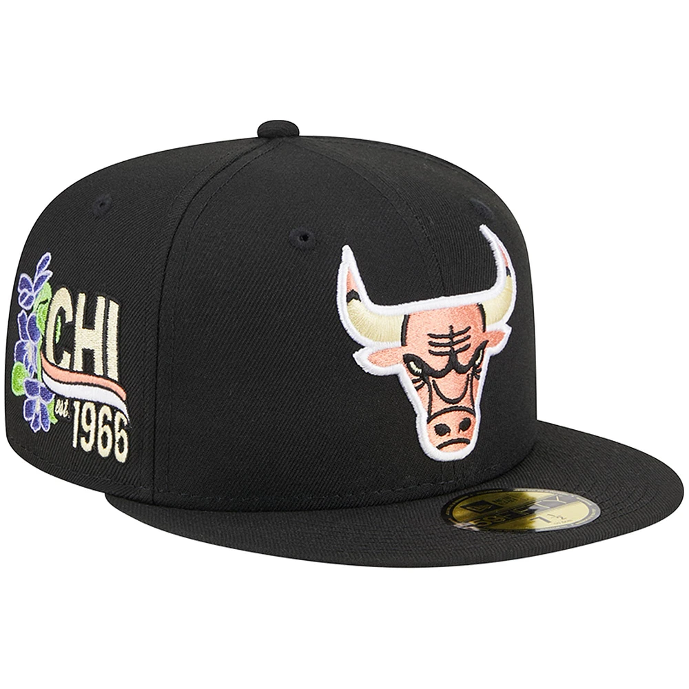 Casquette ajustée 59FIFTY à motif floral sur le côté Chicago Bulls pour homme New Era noire