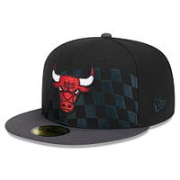 Men's New Era Black Chicago Bulls  Rally Drive Checkerboard 59FIFTY Crown Fitted Hat