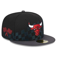 Men's New Era Black Chicago Bulls  Rally Drive Checkerboard 59FIFTY Crown Fitted Hat