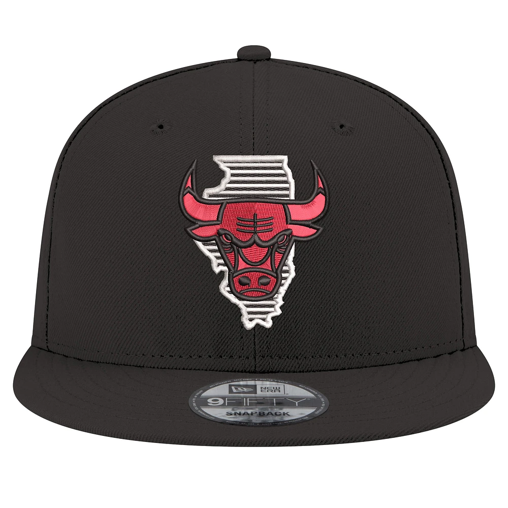 Men's New Era Black Chicago Bulls State Pride 9FIFTY Snapback Hat