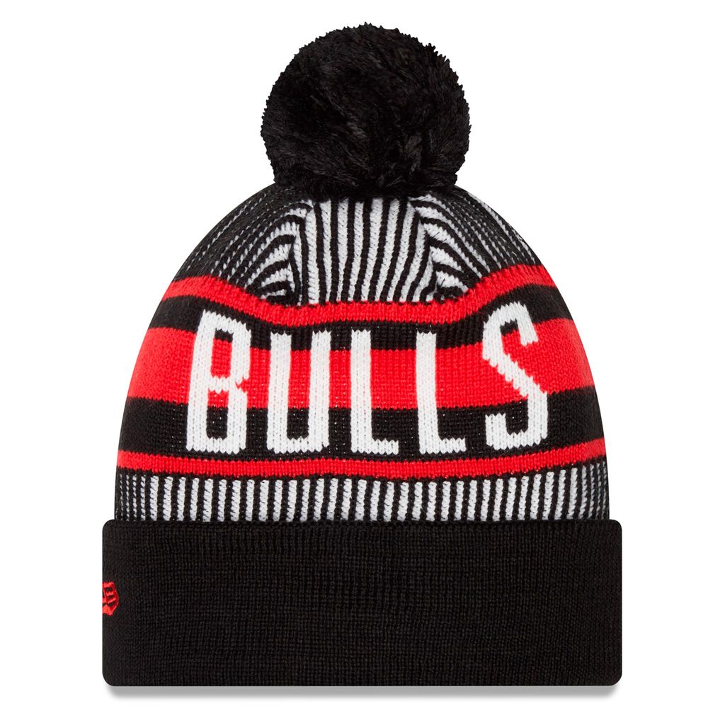 Men's New Era Black Chicago Bulls Striped - Cuff Knit Hat with Pom