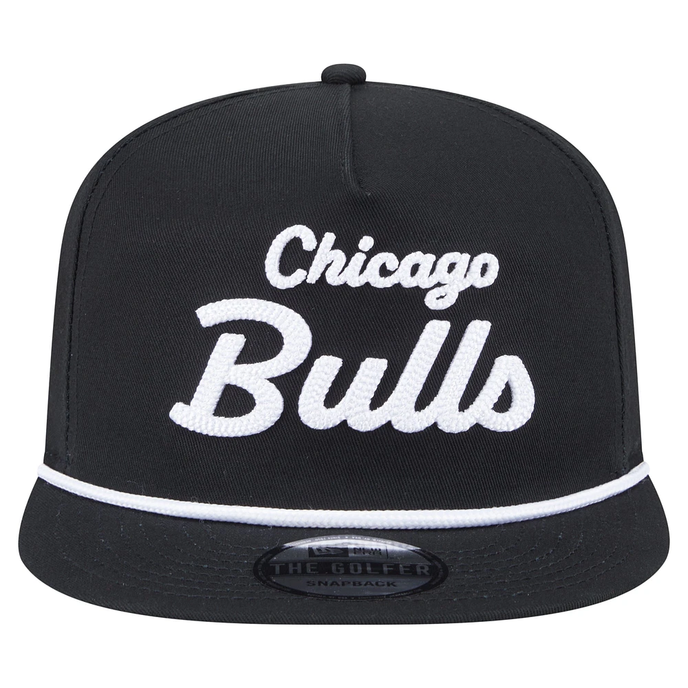 Men's New Era Black Chicago Bulls Team Text Golfer Snapback Hat