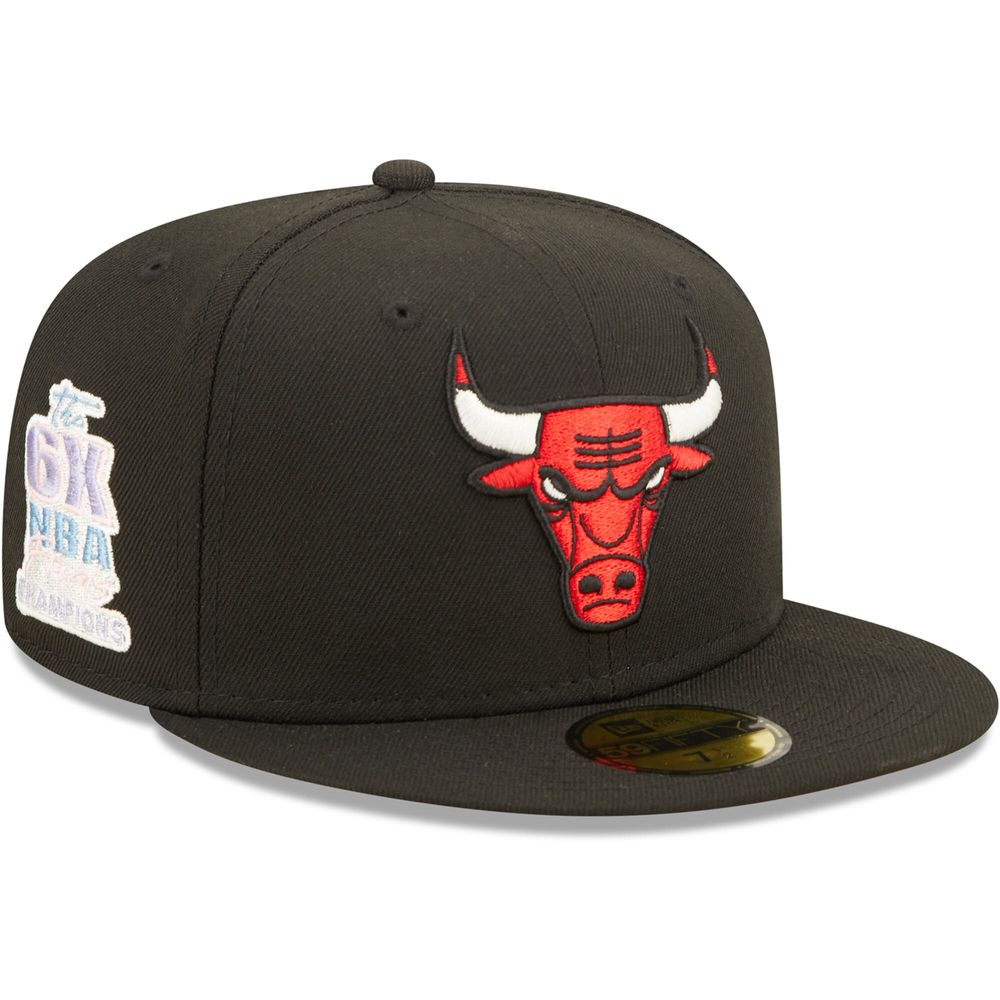 Men's New Era Black Chicago Bulls The 6X NBA Finals Champions Pop Sweat 59FIFTY - Fitted Hat