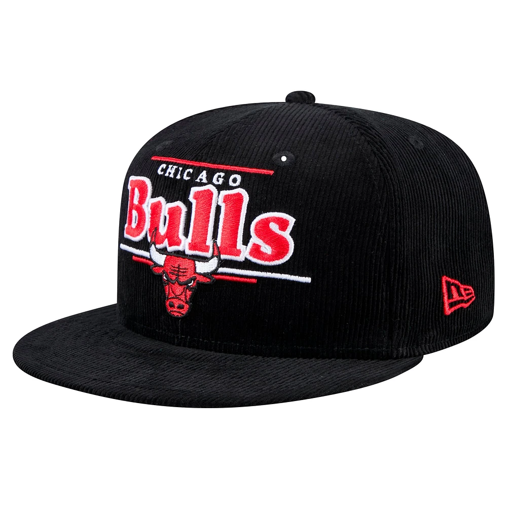 Casquette snapback 9FIFTY en velours côtelé noir Chicago Bulls de New Era pour homme