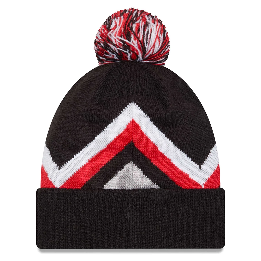 Men's New Era Black Chicago Bulls Zig Zag Cuffed Knit Hat with Pom